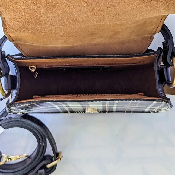 Patricia Nash Annfield Saddle Bag Leather Crossbody Handle Black White Plaid NWT - Picture 13 of 13